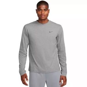 Men's Grey Nike Dri-FIT UV Hyverse Fitness Long Sleeve T-Shirt Size Large